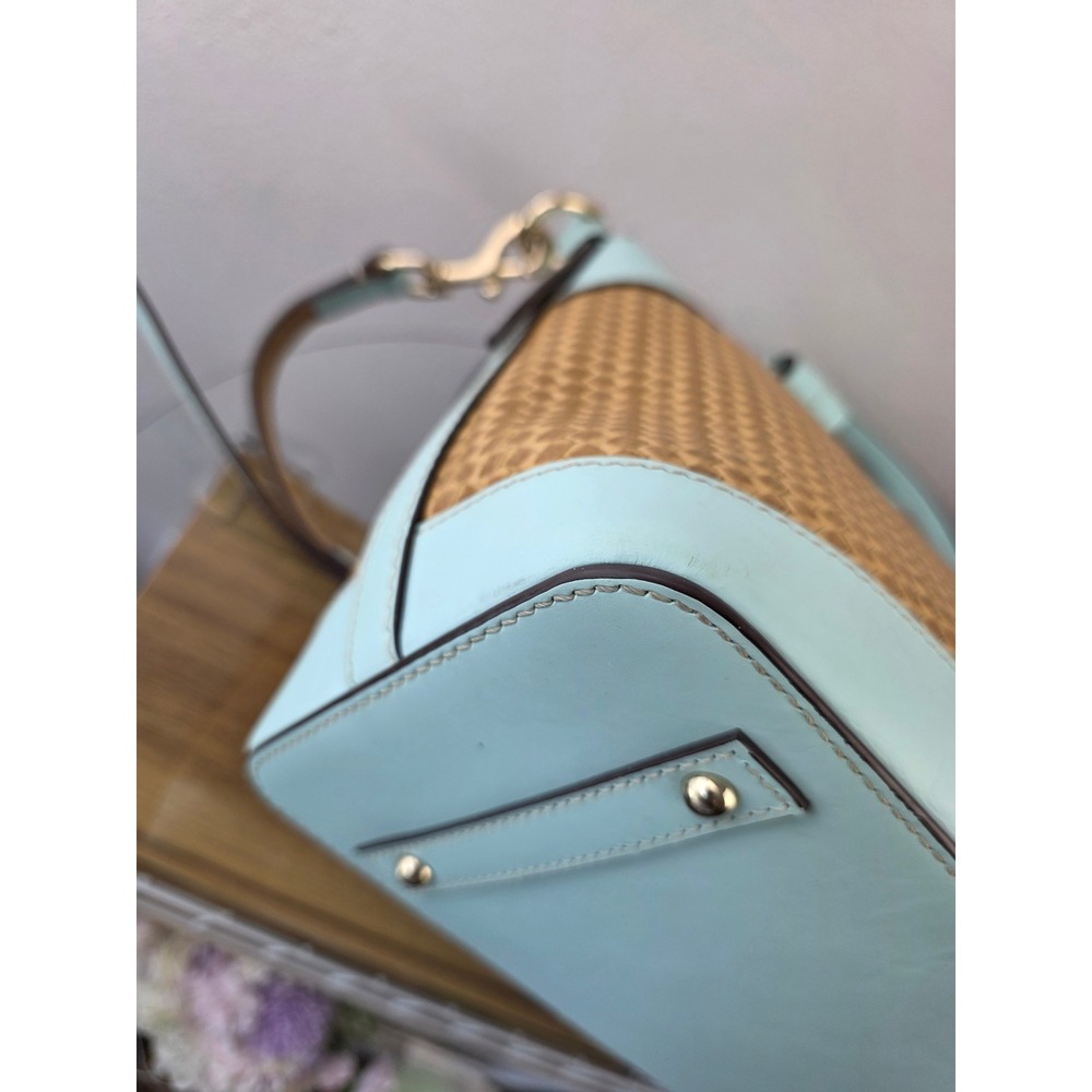 Dooney & Bourke Beacon Woven Domed Satchel Light Blue Tan Crossbody Handbag - Picture 4 of 12